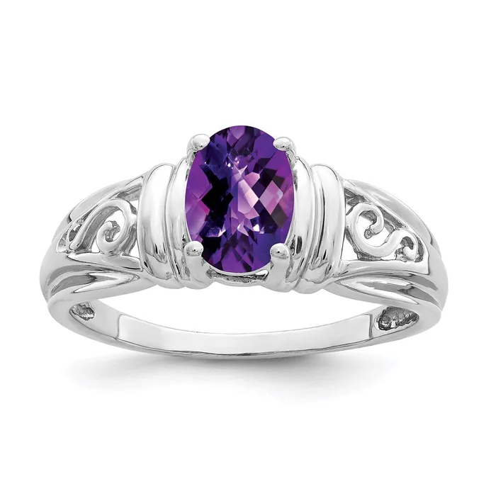 14k White Gold 7x5mm Oval Amethyst ring Goldia Rings