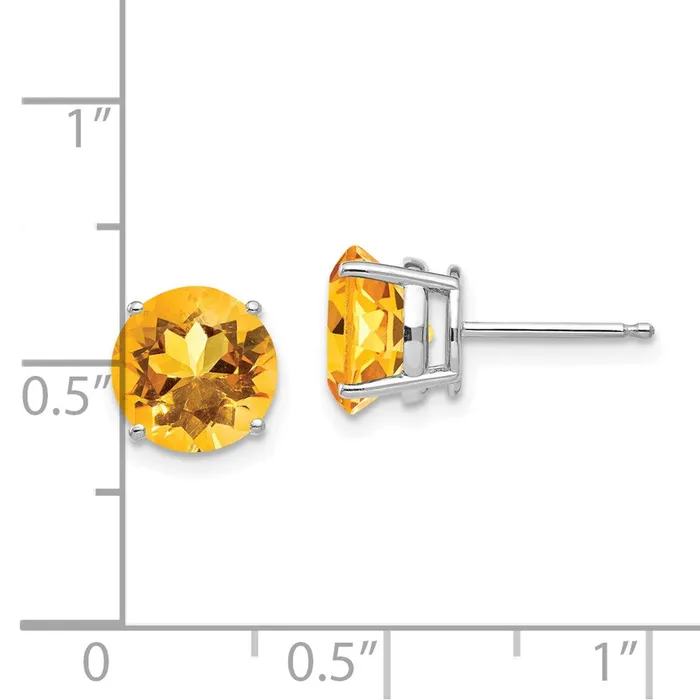 14k White Gold 8mm Citrine Earrings Goldia Earrings