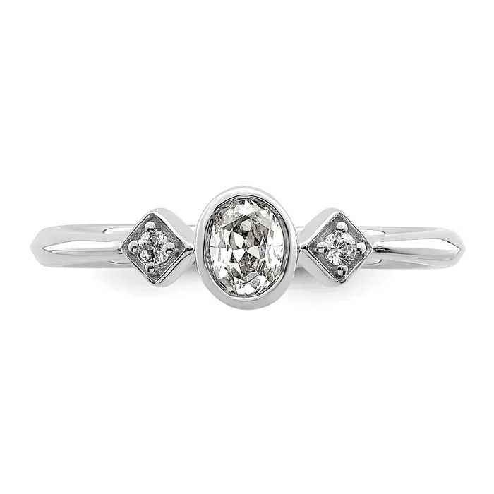 Goldia 024ct CZ Solid Real 14k White Gold Polish Petite Oval Complete Dia Ring Rings