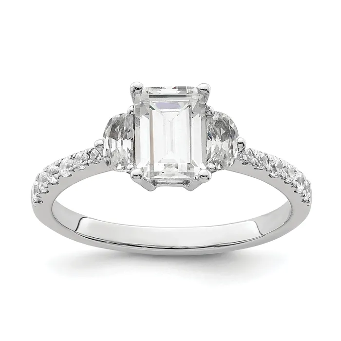 Goldia 100ct CZ Solid Real 14k White Polish 3 Stone Half MoonEmerald Dia Ring Rings Goldia 100ct CZ Solid Real 14k White Polish 3 Stone Half MoonEmerald Dia Ring Rings