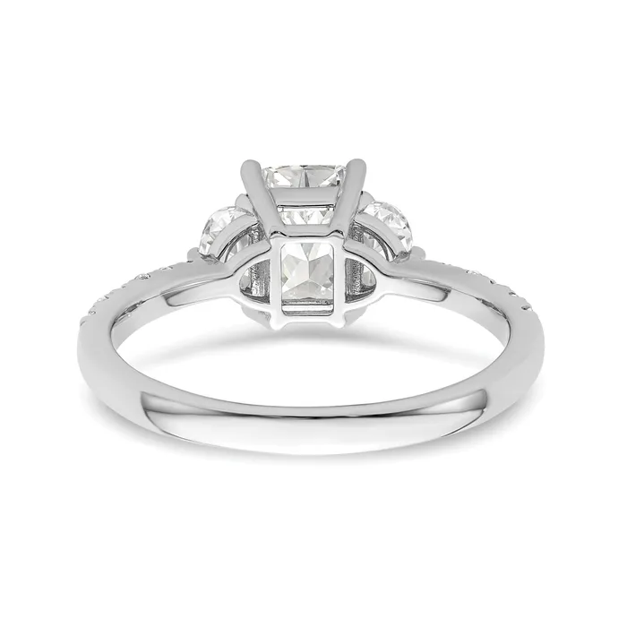 Goldia 100ct CZ Solid Real 14k White Polish 3 Stone Half MoonEmerald Dia Ring Rings