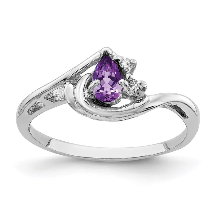 Goldia 14k White Gold 5x3mm Pear Amethyst A Real Diamond ring Rings