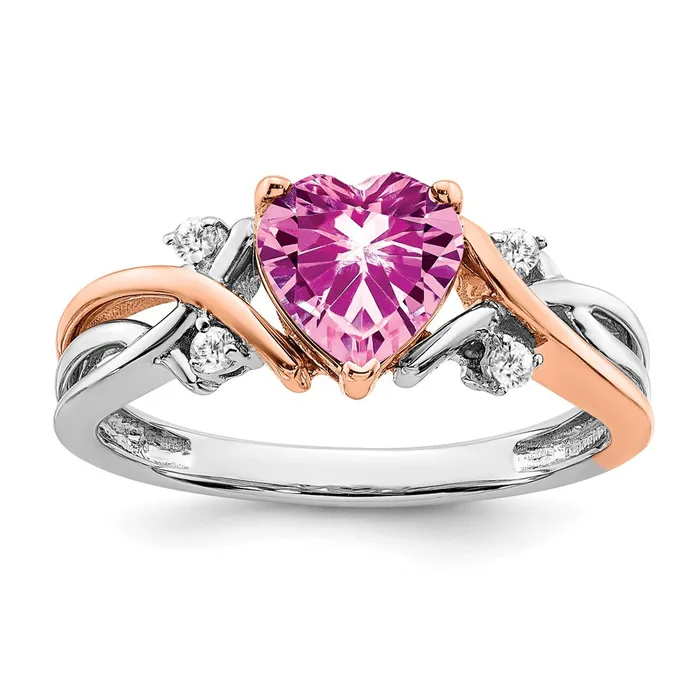 Goldia Rings 14k TwoTone Gold Heart Created Pink Sapphire and Real Diamond Ring Goldia Rings 14k TwoTone Gold Heart Created Pink Sapphire and Real Diamond Ring