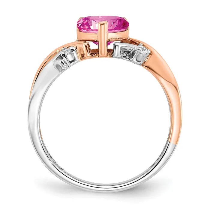 Goldia Rings 14k TwoTone Gold Heart Created Pink Sapphire and Real Diamond Ring