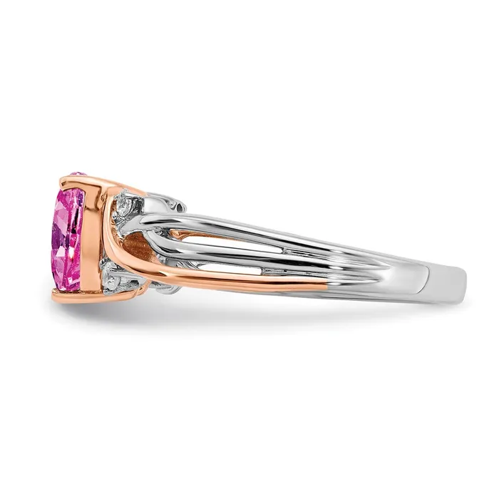 Goldia Rings 14k TwoTone Gold Heart Created Pink Sapphire and Real Diamond Ring