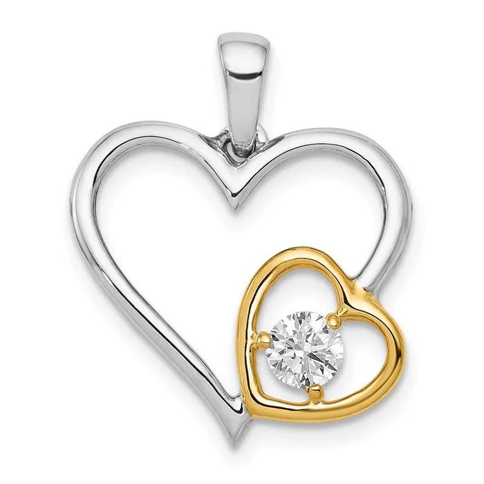 Goldia Rings Solid 14k Twotone 15ct Simulated CZ Double Heart Pendant