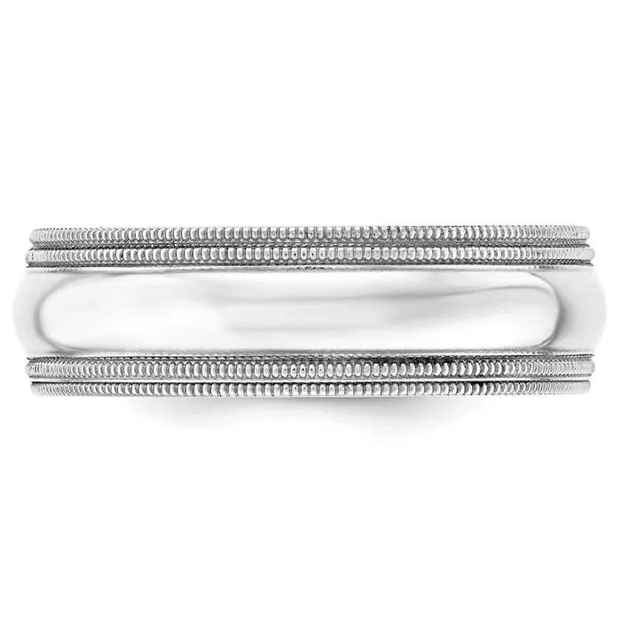 Goldia Rings Solid 14K White Gold 7mm Double Milgrain Comfort Fit MensWomens Wedding Band Ring Size 6