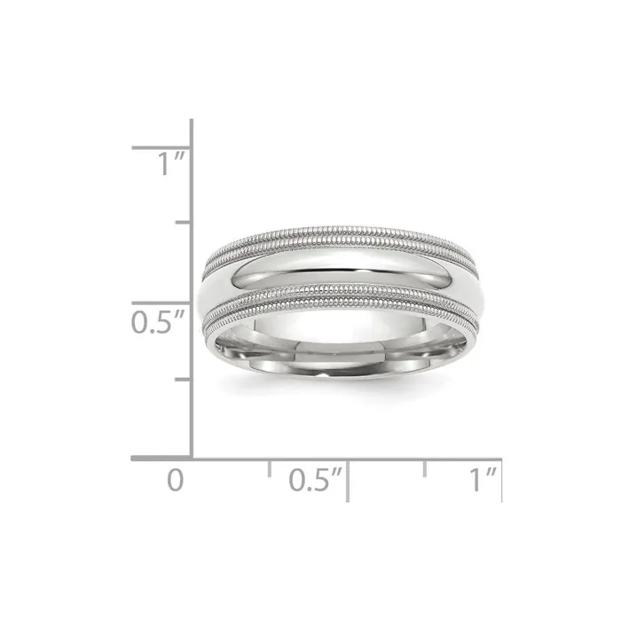 Goldia Rings Solid 14K White Gold 7mm Double Milgrain Comfort Fit MensWomens Wedding Band Ring Size 85