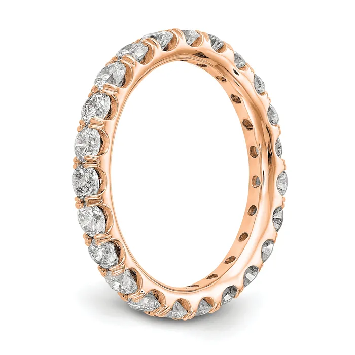 Goldia Solid Real 14k Rose Gold Polished U Shared Prong 2ct CZ Eternity Wedding Band Ring Rings
