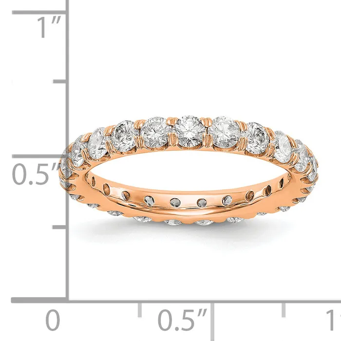 Goldia Solid Real 14k Rose Gold Polished U Shared Prong 2ct CZ Eternity Wedding Band Ring Rings
