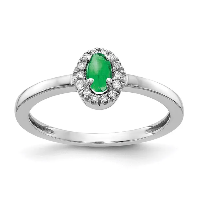 Rings 14k White Gold Real Diamond u0026 Cabochon Emerald Ring Goldia