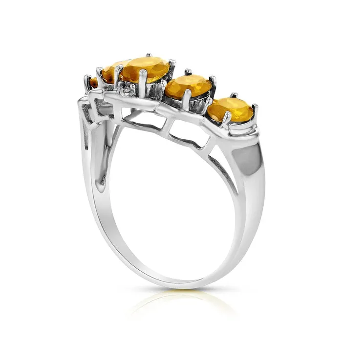Rings Goldia Oval Citrine and Natural Diamond Accent Five Stone Chevron Ring in Solid 14K White Gold Rings Goldia Oval Citrine and Natural Diamond Accent Five Stone Chevron Ring in Solid 14K White Gold