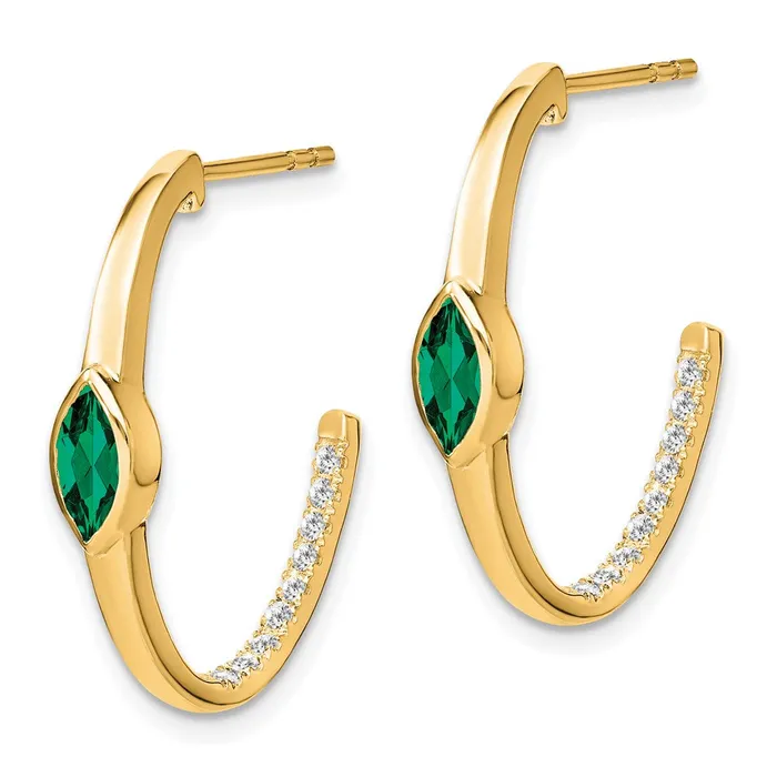 Solid 14k Yellow Gold Marquise Created Simulated Emerald and CZ Jhoop Earrings Goldia Earrings Solid 14k Yellow Gold Marquise Created Simulated Emerald and CZ Jhoop Earrings Goldia Earrings