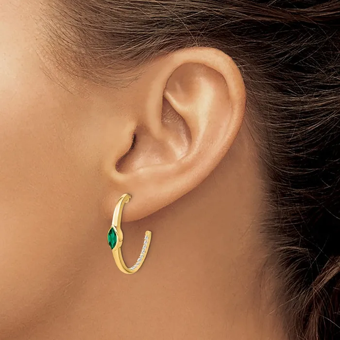 Solid 14k Yellow Gold Marquise Created Simulated Emerald and CZ Jhoop Earrings Goldia Earrings Solid 14k Yellow Gold Marquise Created Simulated Emerald and CZ Jhoop Earrings Goldia Earrings