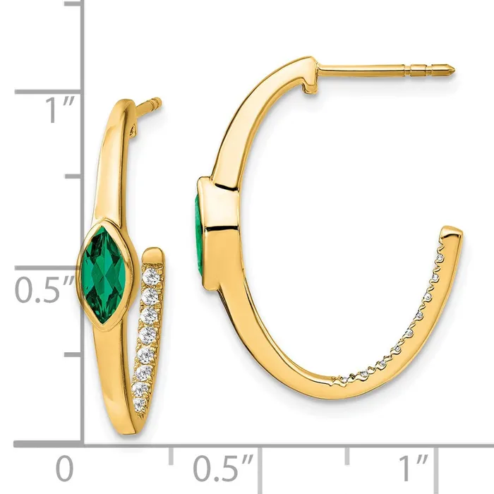 Solid 14k Yellow Gold Marquise Created Simulated Emerald and CZ Jhoop Earrings Goldia Earrings Solid 14k Yellow Gold Marquise Created Simulated Emerald and CZ Jhoop Earrings Goldia Earrings