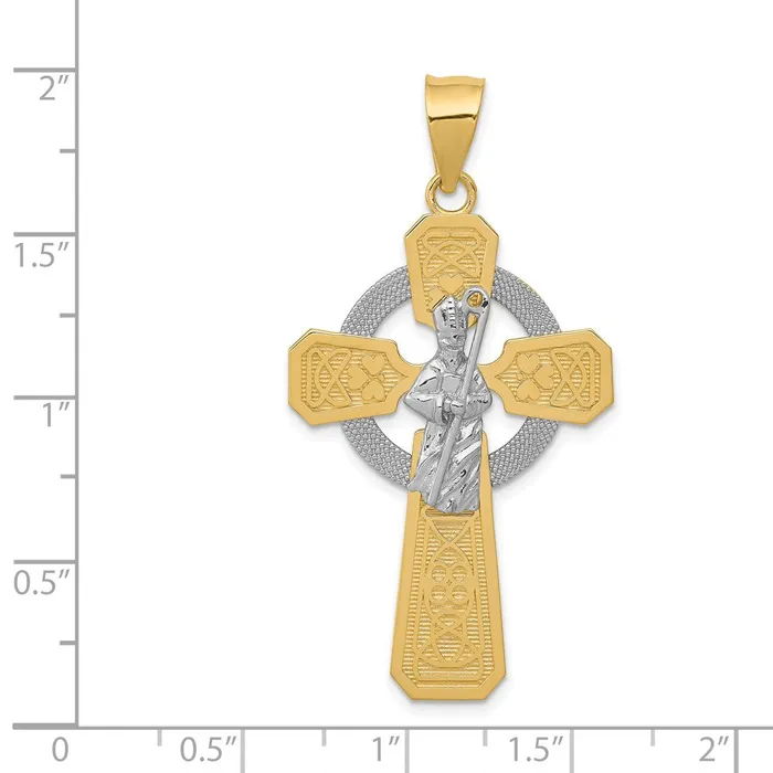 Rings 14k Twotone and Rhodium St Patrick Celtic Cross Pendant TreasureFineJewelers