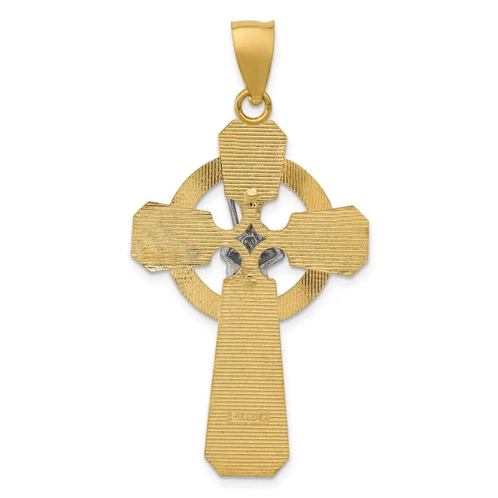 Rings 14k Twotone and Rhodium St Patrick Celtic Cross Pendant TreasureFineJewelers