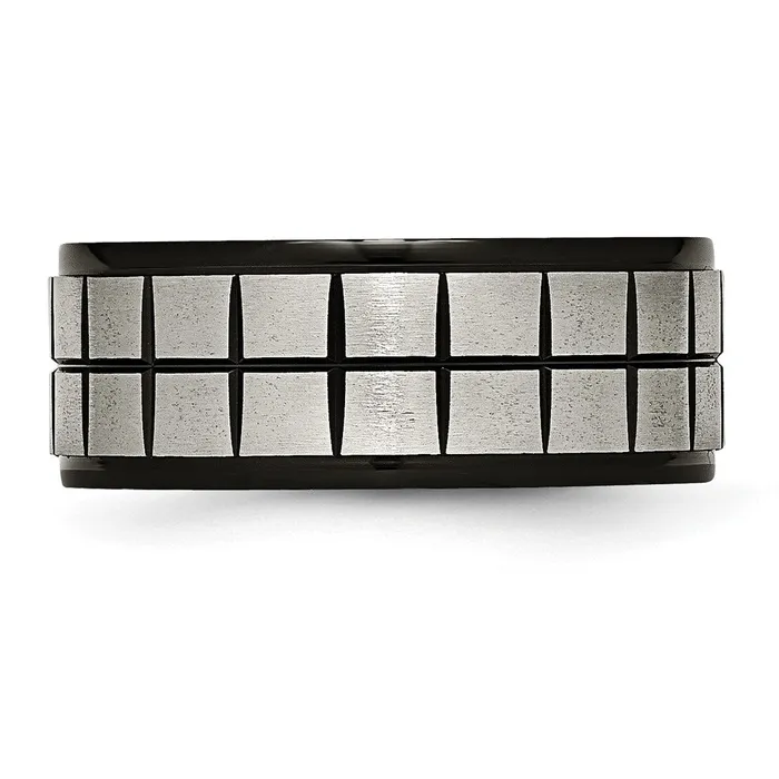 Rings TreasureFineJewelers Titanium Brushed Center Black IPplated 9mm Band
