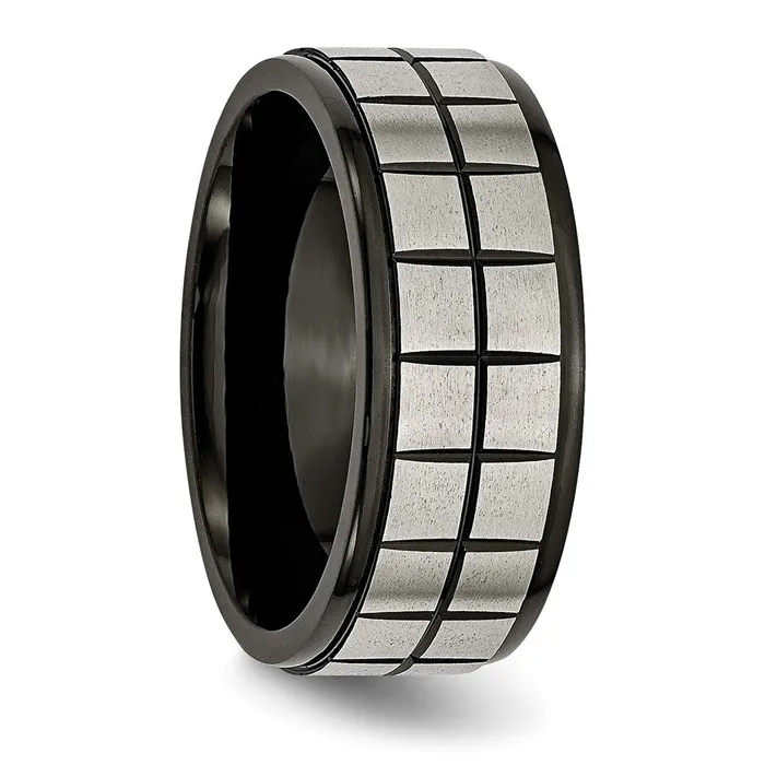 Rings TreasureFineJewelers Titanium Brushed Center Black IPplated 9mm Band