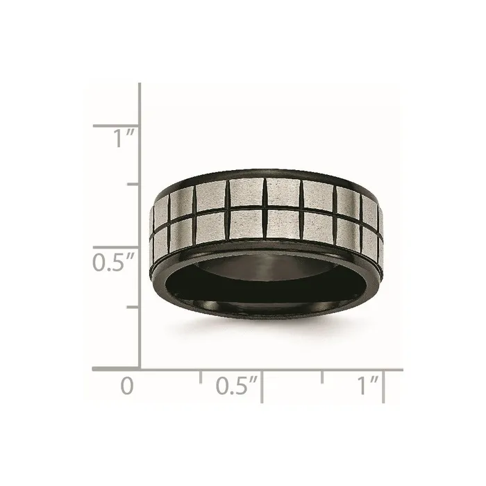 Rings TreasureFineJewelers Titanium Brushed Center Black IPplated 9mm Band