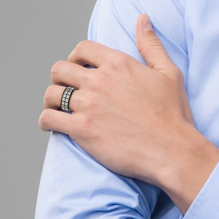 Rings TreasureFineJewelers Titanium Brushed Center Black IPplated 9mm Band