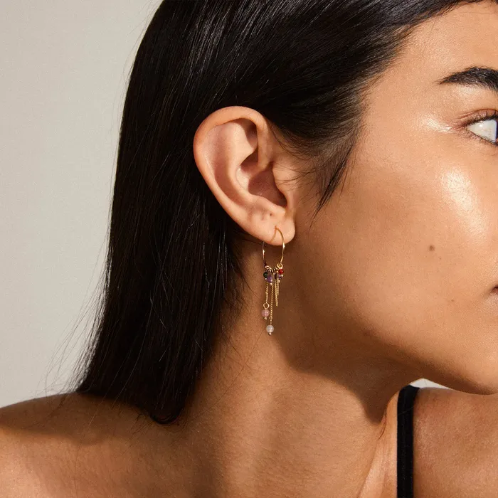 Earrings Peace Gold Plated Stone Hoops Pilgrim