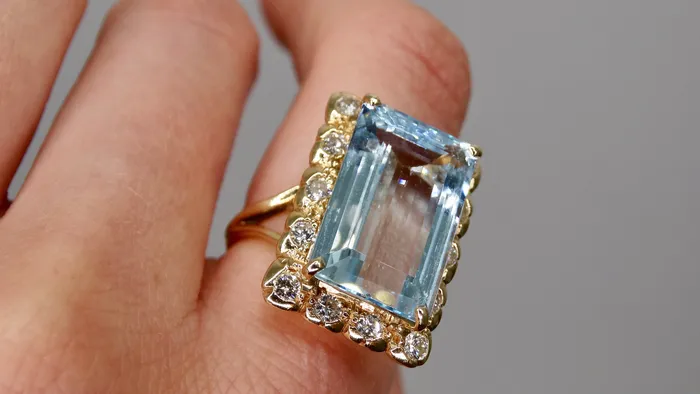 Aquamarine Diamond Victorian Ring Vintage by Misty Rings