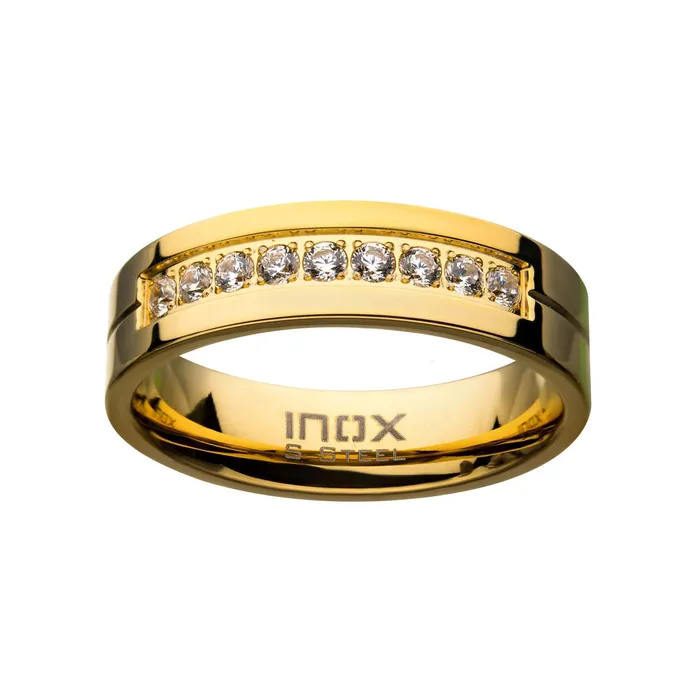 18K Gold Plated Stainless Steel with Channel Set CZ Band Ring INOX JEWELRY Rings