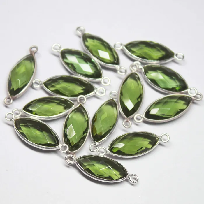 5pc 22mm Andalusite Quartz Checker Marquise Briolette 925 Sterling Silver Connector Quartz Connector Beads Supplies USA Rings