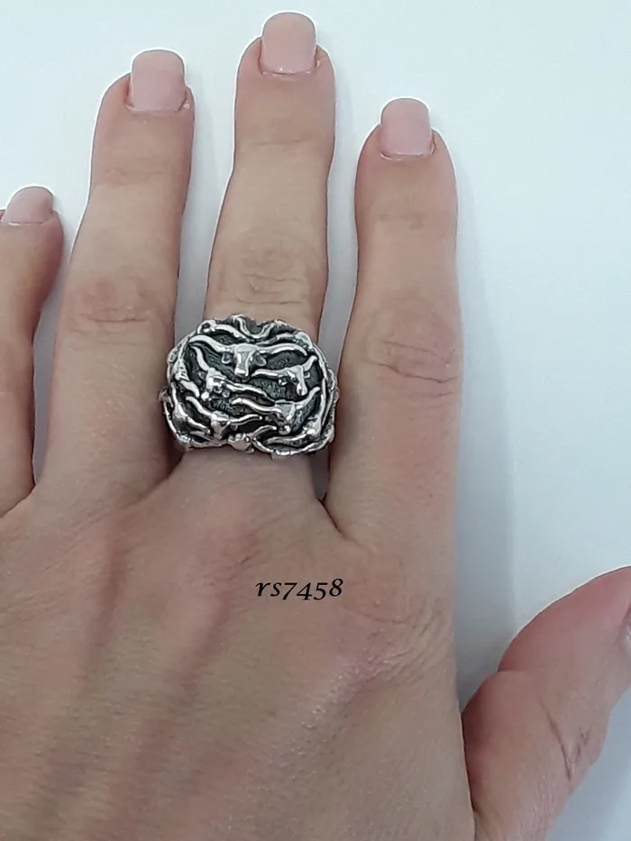 Dian Malouf Rings rs7458 Sterling Dome Puffy MultiLonghorns Ring