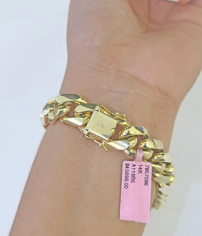 Gold and Diamond Bracelets Real 14k Yellow Gold Miami Cuban link Bracelet 13mm 759 Inch Solid