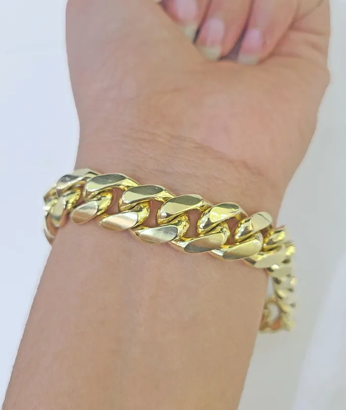 Gold and Diamond Bracelets Real 14k Yellow Gold Miami Cuban link Bracelet 13mm 759 Inch Solid
