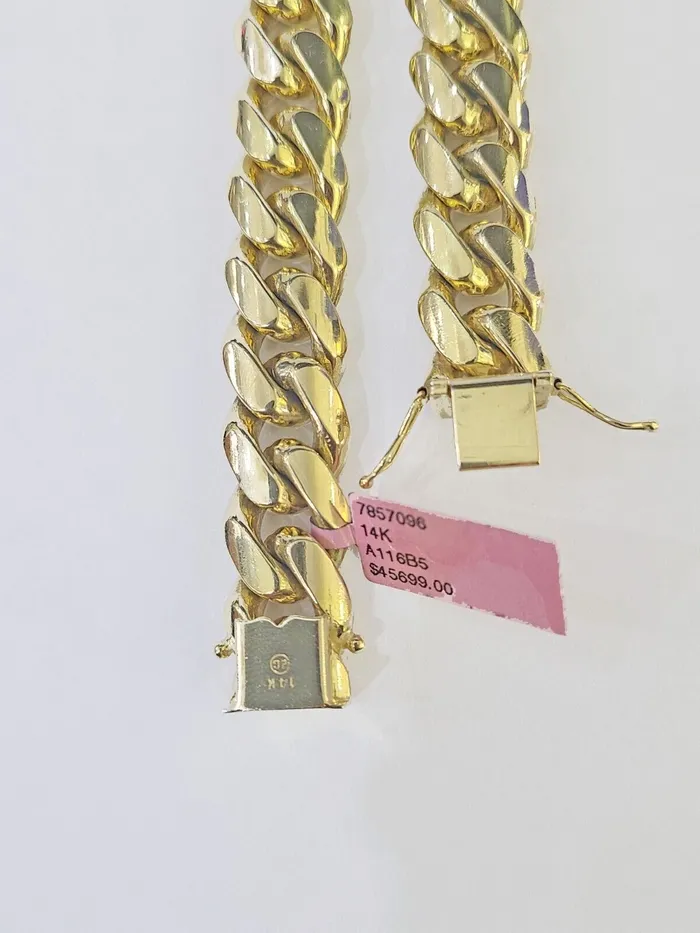 Gold and Diamond Bracelets Real 14k Yellow Gold Miami Cuban link Bracelet 13mm 759 Inch Solid