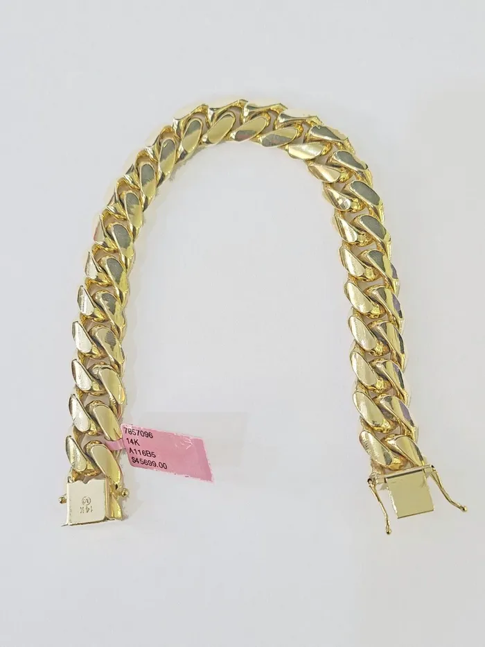 Gold and Diamond Bracelets Real 14k Yellow Gold Miami Cuban link Bracelet 13mm 759 Inch Solid