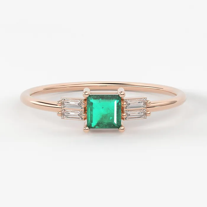Jalvi Co Rings Emerald Diamond Ring 14k solid Gold Diamond Ring Stackable Diamond Ring Baguette Diamond Ring
