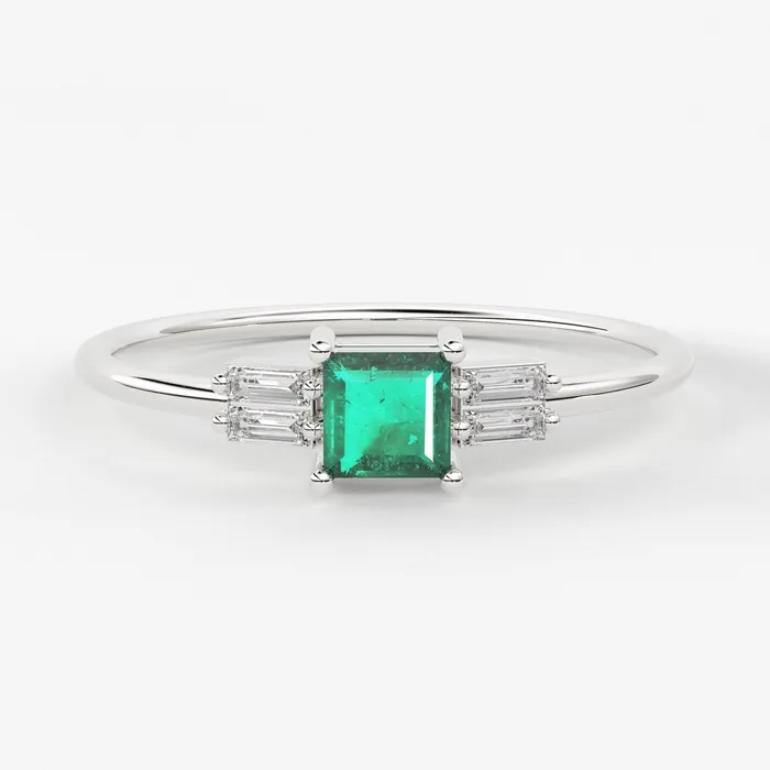 Jalvi Co Rings Emerald Diamond Ring 14k solid Gold Diamond Ring Stackable Diamond Ring Baguette Diamond Ring