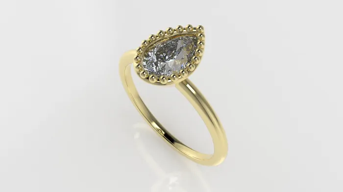 JCM DESIGN JEWELRY 14K Gold Band Ring with Diamond VS1 Style Pear with Filigree setting bezel Rings