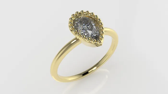 JCM DESIGN JEWELRY 14K Gold Band Ring with Diamond VS1 Style Pear with Filigree setting bezel Rings