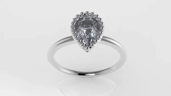 JCM DESIGN JEWELRY 14K Gold Band Ring with Diamond VS1 Style Pear with Filigree setting bezel Rings
