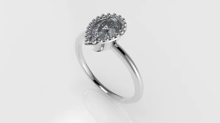 JCM DESIGN JEWELRY 14K Gold Band Ring with Diamond VS1 Style Pear with Filigree setting bezel Rings