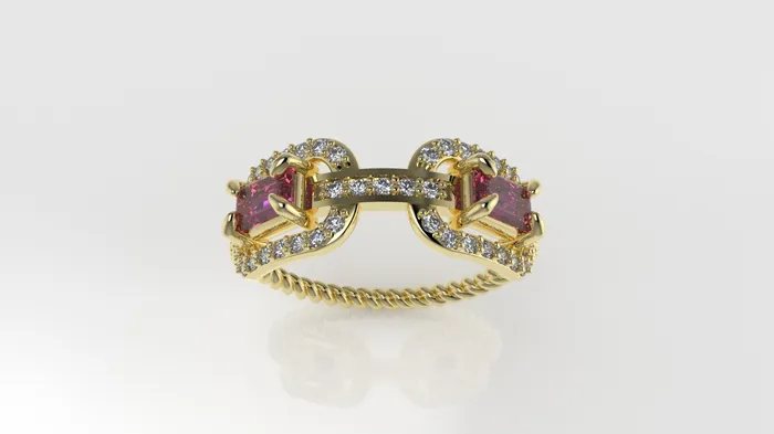 JCM DESIGN JEWELRY 14K Ring with 37 DIAMONDS and 2 TOURMALINE FILIGREE STT PRONG Rope Style Cut Chanel Rings
