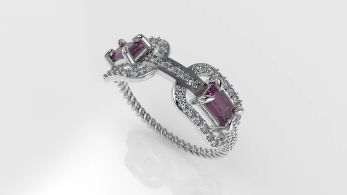 JCM DESIGN JEWELRY 14K Ring with 37 DIAMONDS and 2 TOURMALINE FILIGREE STT PRONG Rope Style Cut Chanel Rings