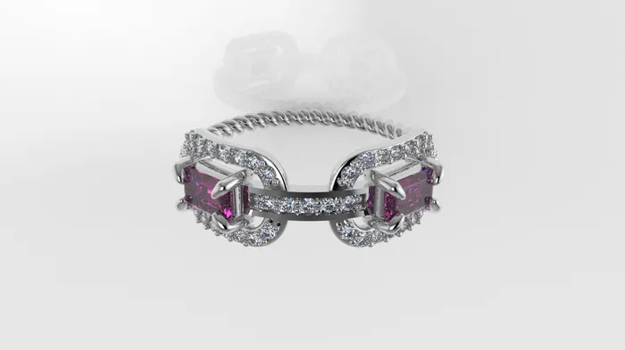 JCM DESIGN JEWELRY 14K Ring with 37 DIAMONDS and 2 TOURMALINE FILIGREE STT PRONG Rope Style Cut Chanel Rings