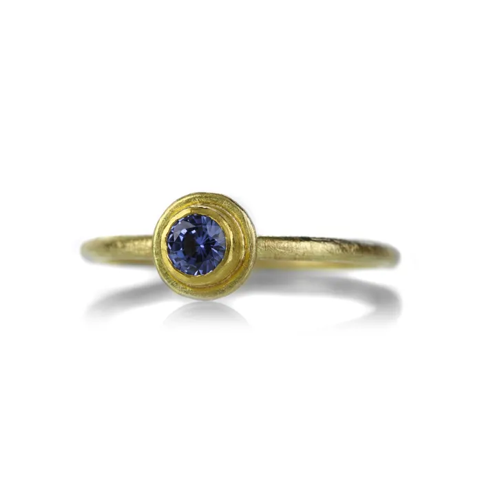 Petra Class Rings Round Faceted Blue Sapphire Ring