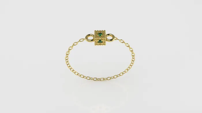Rings 14k Birthstone Chain Ring with EMERALD FILIGREE Jcm 21 jewelry