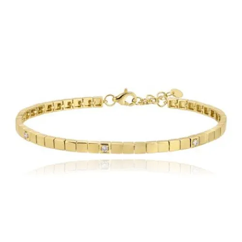 Alev Collection Bracelets Small Golden Square Five Diamonds Tennis Bracelet