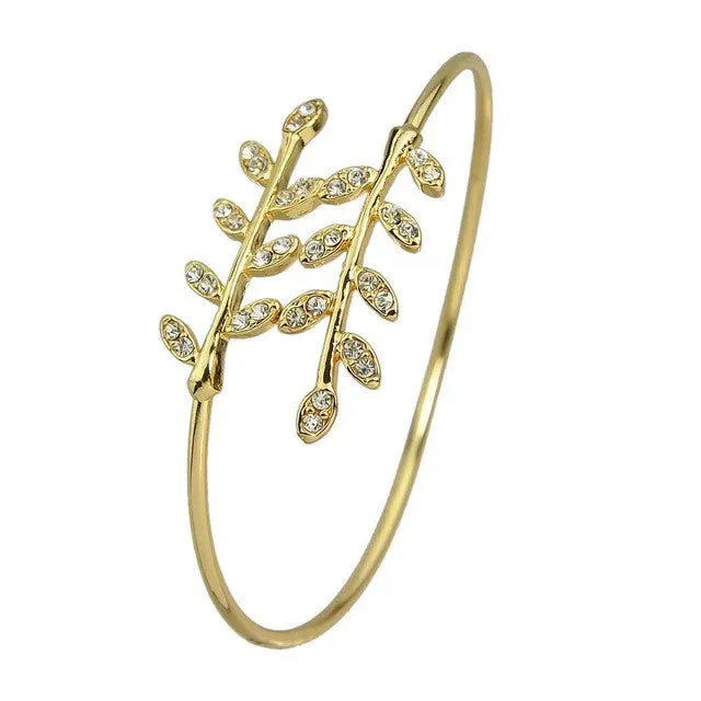 Bracelets Concise Rhinestone Leaf Open Cuff Bracelet for Women sparklingselections Bracelets Concise Rhinestone Leaf Open Cuff Bracelet for Women sparklingselections