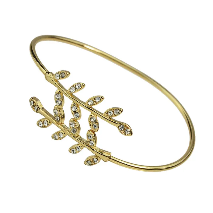 Bracelets Concise Rhinestone Leaf Open Cuff Bracelet for Women sparklingselections Bracelets Concise Rhinestone Leaf Open Cuff Bracelet for Women sparklingselections