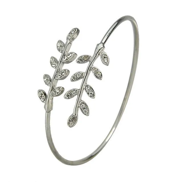 Bracelets Concise Rhinestone Leaf Open Cuff Bracelet for Women sparklingselections Bracelets Concise Rhinestone Leaf Open Cuff Bracelet for Women sparklingselections