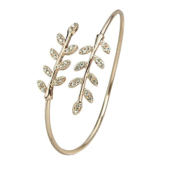 Bracelets Concise Rhinestone Leaf Open Cuff Bracelet for Women sparklingselections Bracelets Concise Rhinestone Leaf Open Cuff Bracelet for Women sparklingselections